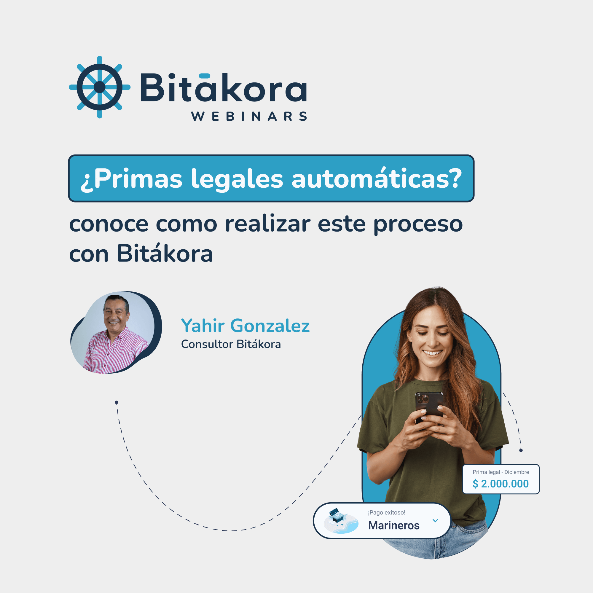 Memorias Webinar - Primas legales automáticas con Bitákora | Mujer sonriente revisando las notificaciones del pago de su prima legar
